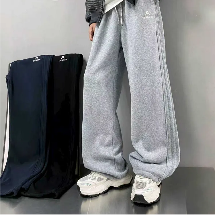 冬季加绒加厚初高中生青少年裤子宽松休闲百搭大童加绒裤子拼条款