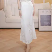 中长裙白色半身裙高腰女装中式时尚高级提花蕾丝白色半身裙JL5111
