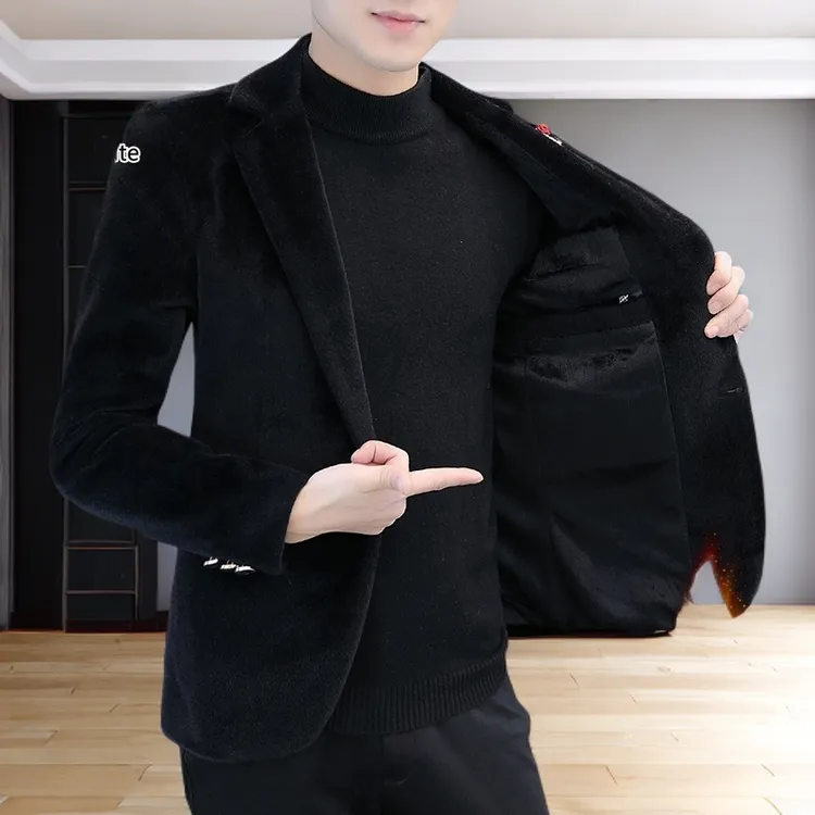 VALVOELITE男韩版修身毛呢西装冬季新款加绒加厚青年潮休闲小西服