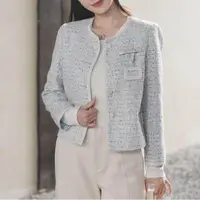 Q3149【特价-占单者限购】短款粗花呢上衣，圆领单排扣法式复古风情