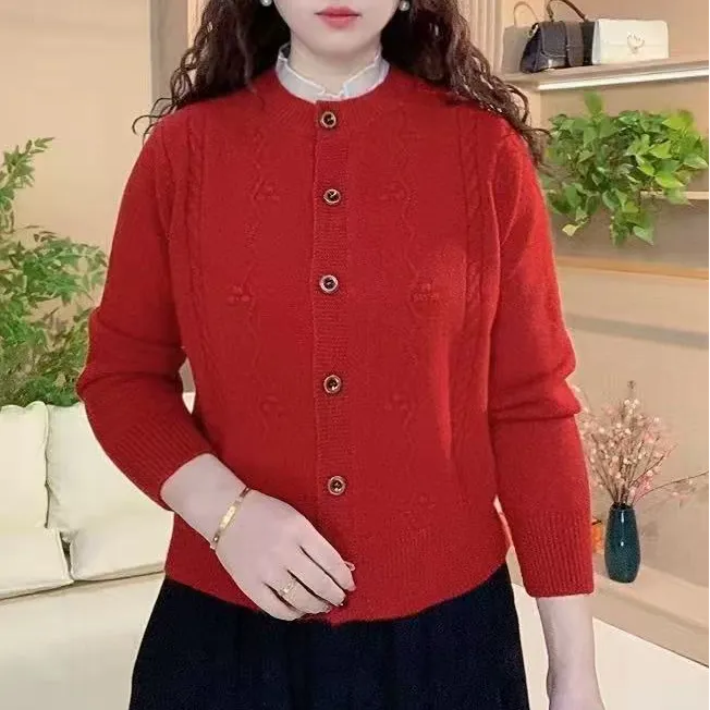 时尚复古圆领显瘦毛衣针织外套2025秋冬季新款百搭针织开衫外穿女