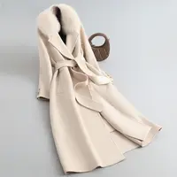 〈纪朵研〉1472双面呢大衣女中长款秋冬高领高端薄款外套