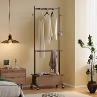 中古风落地卧室衣帽架铁艺复古衣服收纳架子家用客厅可移动挂衣架