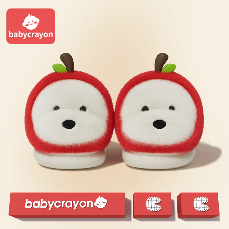 babycrayon棉拖鞋女童2025冬季新款可爱苹果狗室内保暖加绒厚棉鞋