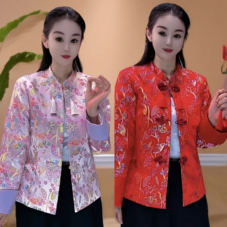 新中式上衣女士短款气质国风高级盘扣秋季刺绣外套立领百搭休闲