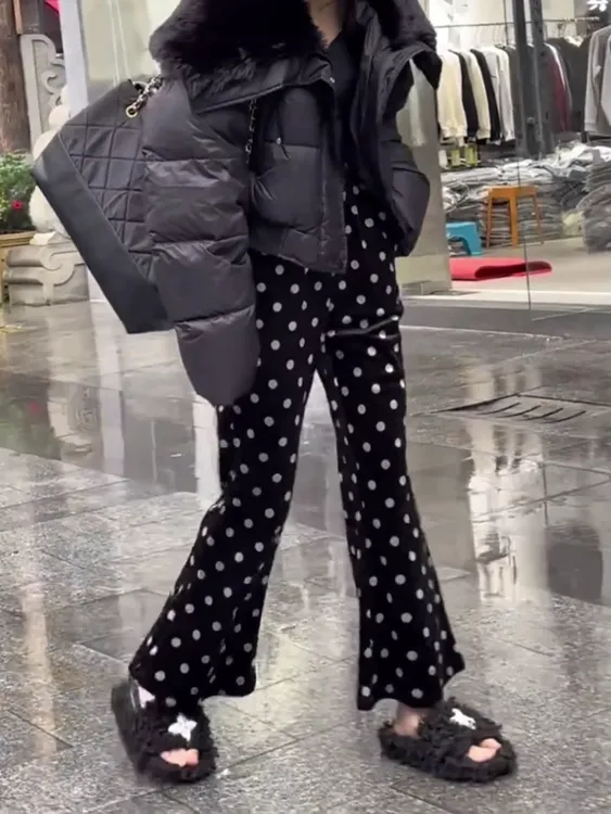 〖猫姐衣橱〗秋季新款时尚高腰一体绒微喇走点裤996