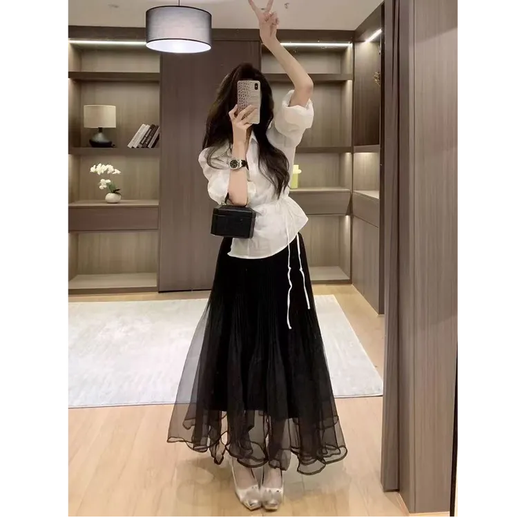 春衬衣女款2025新款爆款法式高级感轻奢减龄洋气白衬衫小个子套装