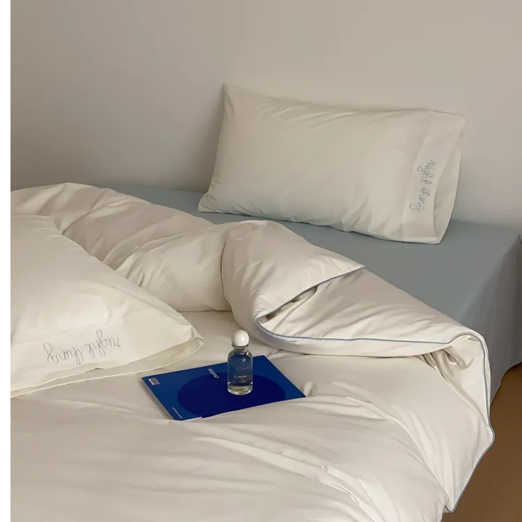 夏季纯色款四件套棉基础款字母刺绣简约被套宿舍日式家用