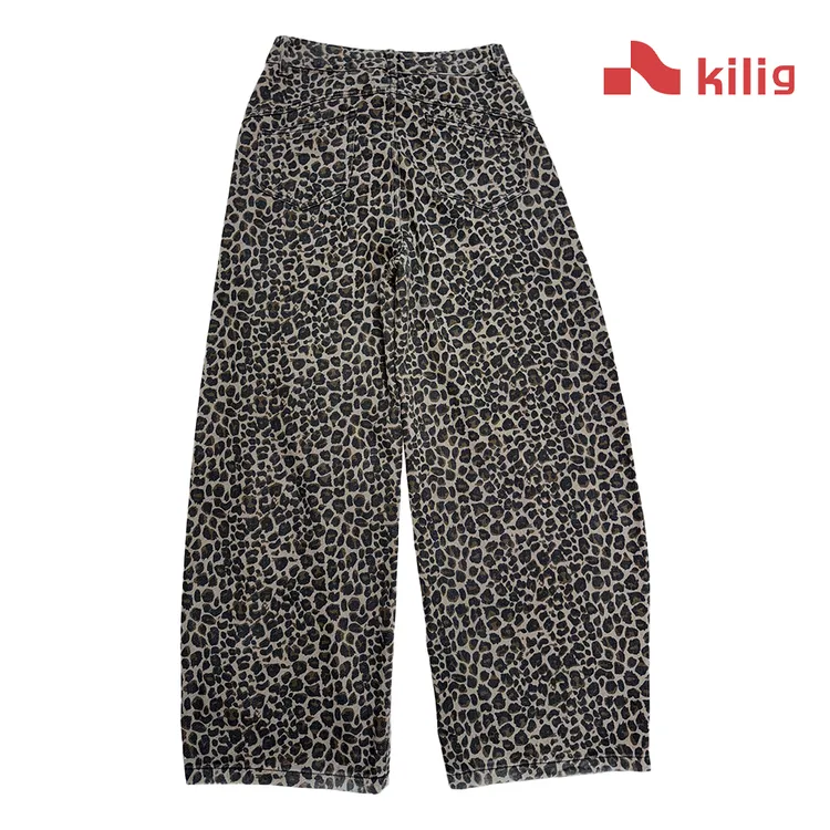 休闲百搭复古针织短裤休闲裤豹纹长裤秋冬牛仔裤满印潮流