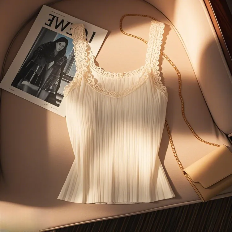 纯欲风白色蕾丝花边蝴蝶结吊带上衣女大码外穿修身气质无袖背心
