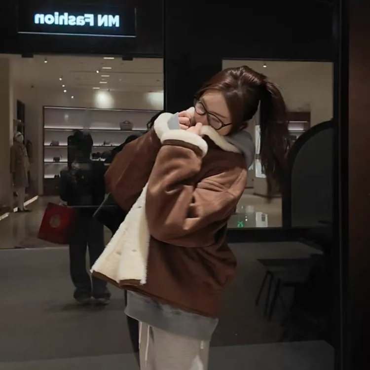  许妍同款｜赵露思卡其色羊羔毛外套 秋冬慵懒风宽松加绒 百搭款