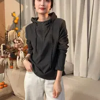 31033-秋冬拉链女连帽休闲百搭磨毛卫衣时尚韩版针织上衣