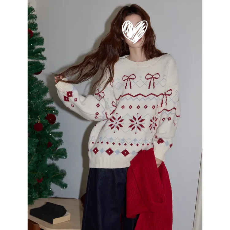 圣诞穿搭费尔岛内搭打底圆领套头毛衣女秋冬高级感 Q 9976#
