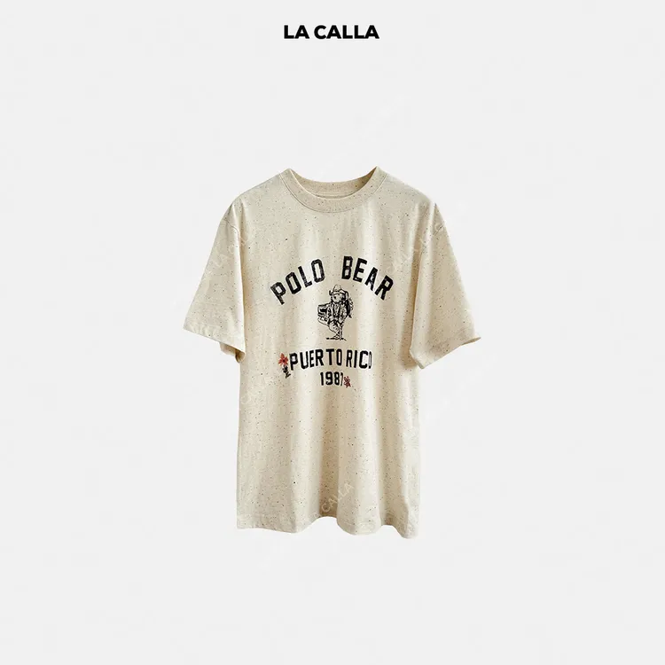LA CALLA彩绣小熊设计师复古时尚印花刺绣舒适T恤NF007