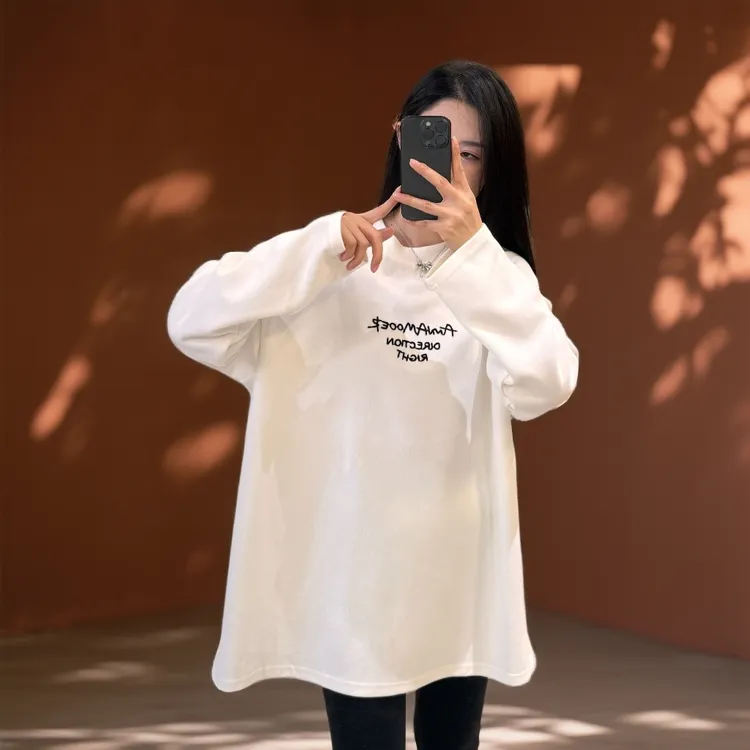 宿慕SUMU韩版时尚刺绣字母加绒卫衣2025冬新款显瘦长袖打底衫1680