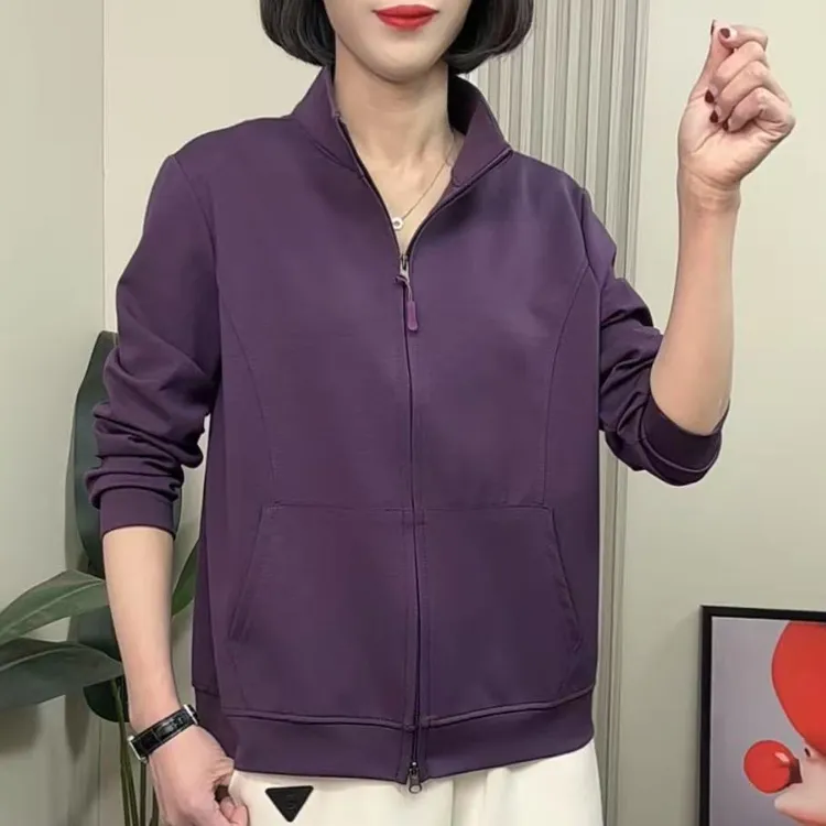 2025秋季立领拉链时尚气质休闲百搭宽松显瘦减龄长袖女士卫衣外套