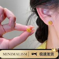 铜合金耳饰 925银针「花开映日」精致显气质金色拉丝花朵耳饰S-178