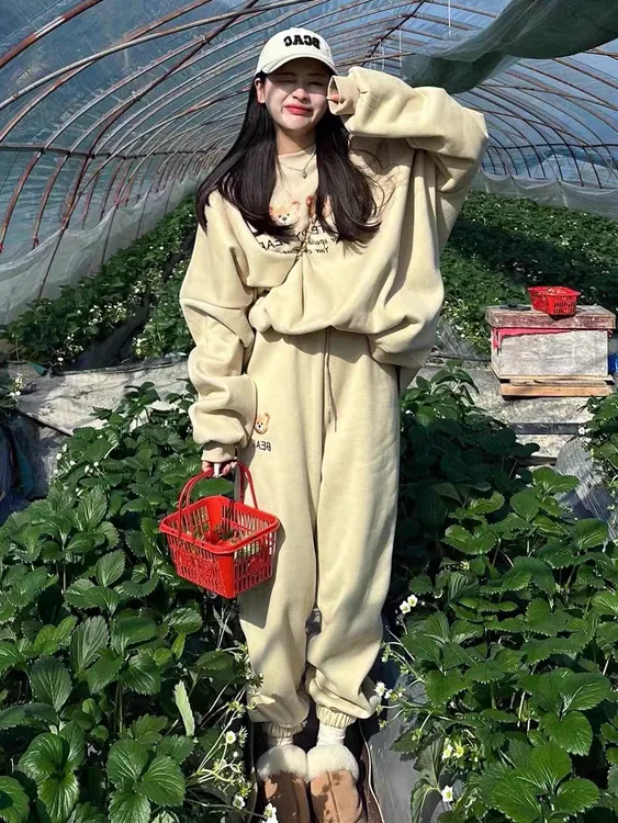 春秋季欧货卫衣运动服套装女休闲时尚奶fufu减龄两件套装