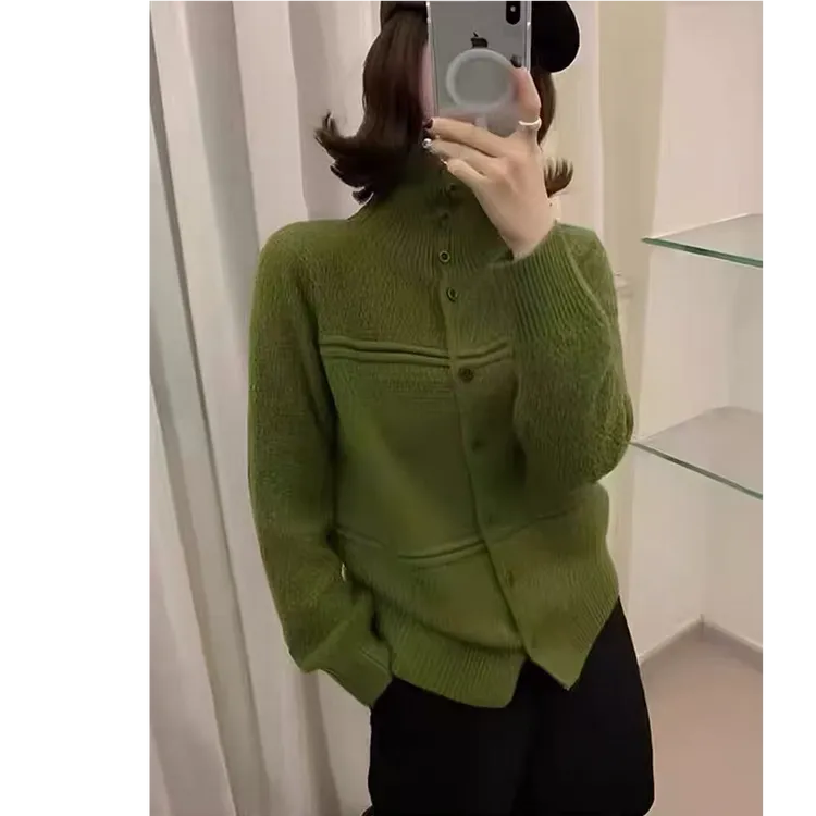 秋冬新款纯色慵懒风针织开衫百搭气质上衣外套女1468