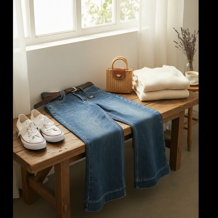 复古高腰植绒牛仔微喇裤女修身显瘦深蓝色毛边喇叭九分裤8205-1