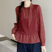 2025春秋新款假两件条纹小衫女时尚百搭衬衫上衣洋气25608长52