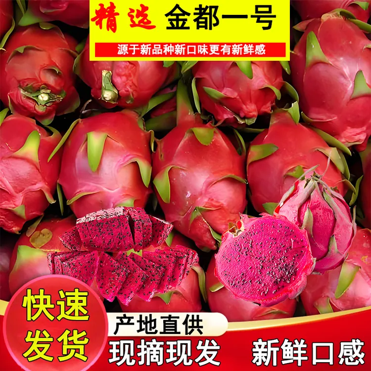 金都一号广东红心火龙果果产地直供现摘现发鲜甜蜜汁2-5斤装新鲜