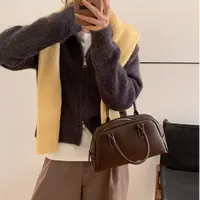 K2278 深灰色立领双拉链毛绒感短款针织毛衣女