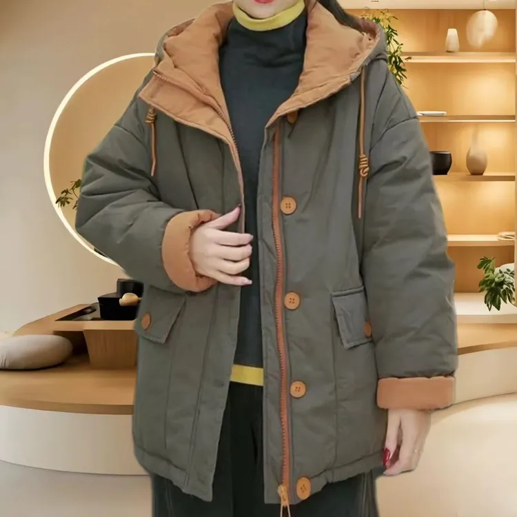 8108冬季时尚双面穿连帽棉衣2024宽松休闲韩版保暖加厚显瘦棉服女