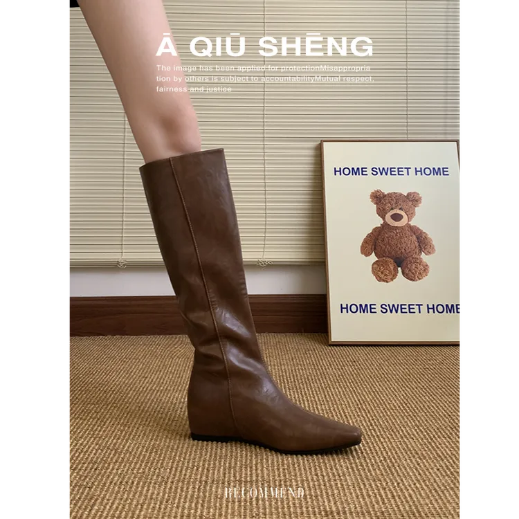 小个子~自留版内增高长靴女2025秋冬显瘦方头骑士靴百搭直筒靴