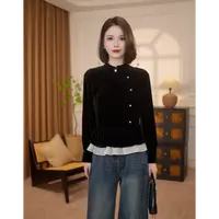 【花月】满分桑蚕丝丝绒上衣女秋假两件新中式国风小衫G8738