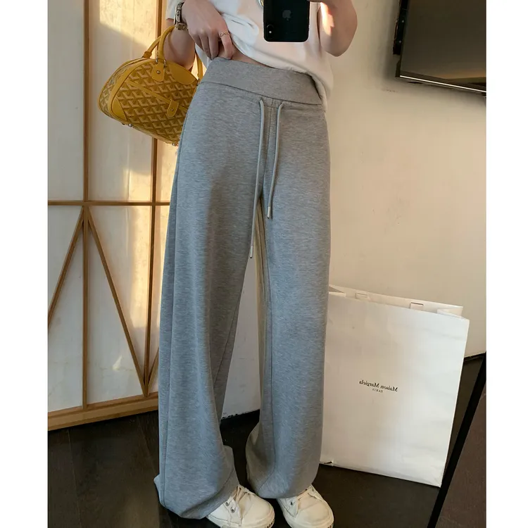 慵懒风显瘦垂感灰色阔腿裤女宽松直筒休闲裤高腰拖地小众洋气裤子