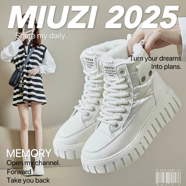 【外贸尾单】日系冬季增高雪地靴女加绒高帮潮保暖休闲棉鞋机车靴