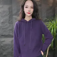 针织不褪色连帽厚款女常规衫休闲加厚春秋纯色宽松套头