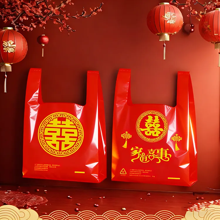 加厚结婚一次性喜字红色塑料袋手提袋喜庆礼品袋背心袋婚庆用品