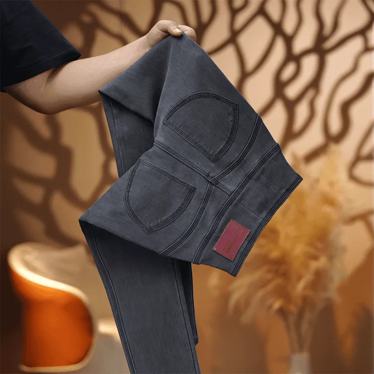 【烟灰】秋冬加绒修身蜜桃臀小脚牛仔裤女弹力显高腰提臀紧身小脚裤