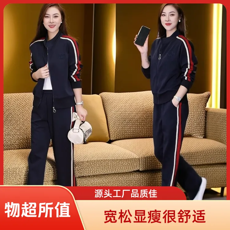入秋一整套休闲运动装2025春秋季宽松显瘦遮肉洋气刺绣女两件套装