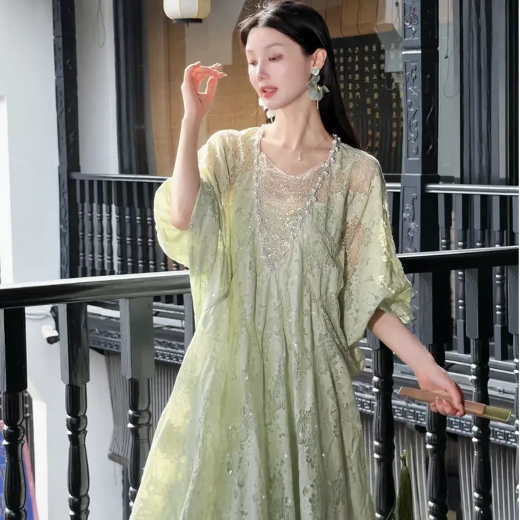 Mill Lin【玉楼春】夏季法式碎花重工灯笼袖温柔中国风显瘦连衣裙