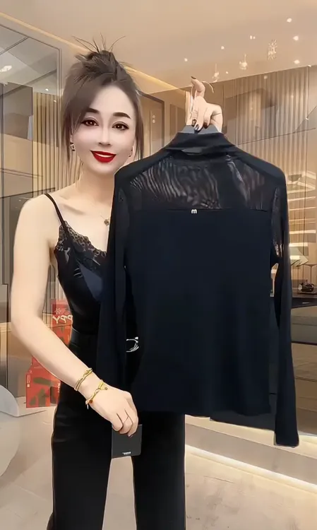 网纱拼接半高领打底衫T恤女2025早秋新款洋气显瘦长袖上衣