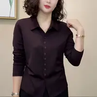 2025新套头6扣眼秋装简约纯色收腰衬衫扣女气质百搭打底上衣衬衣
