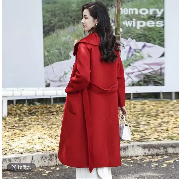 双面呢女士裕袍气质时尚设计师翻领秋冬双面羊毛大衣