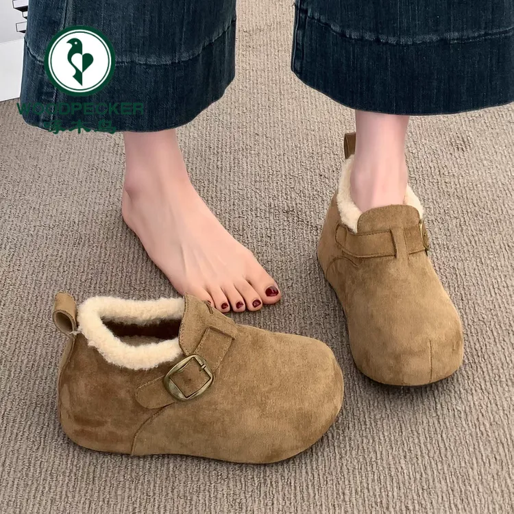啄木鸟内增高厚底勃肯鞋女加绒毛毛雪地靴2025新款冬季一脚蹬棉鞋