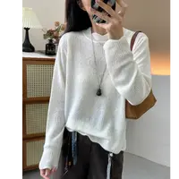 浪漫感花边小立领别致暗纹里打底衫长袖针织衫宽松镂空秋内搭上衣