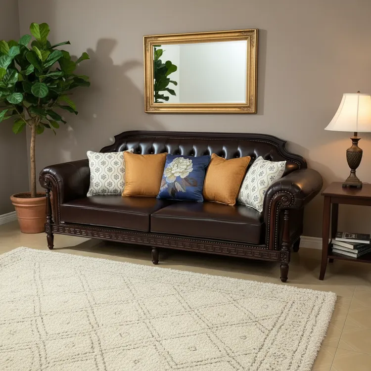 接触面头层牛皮美式乡村风皮艺沙发雕花古典美式复古风美式沙发