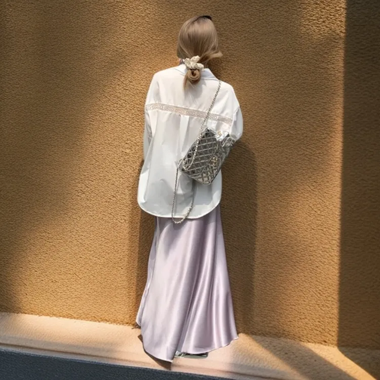 紫色高级感醋酸缎面半身裙女新款夏季通勤垂坠感显瘦a字鱼尾裙