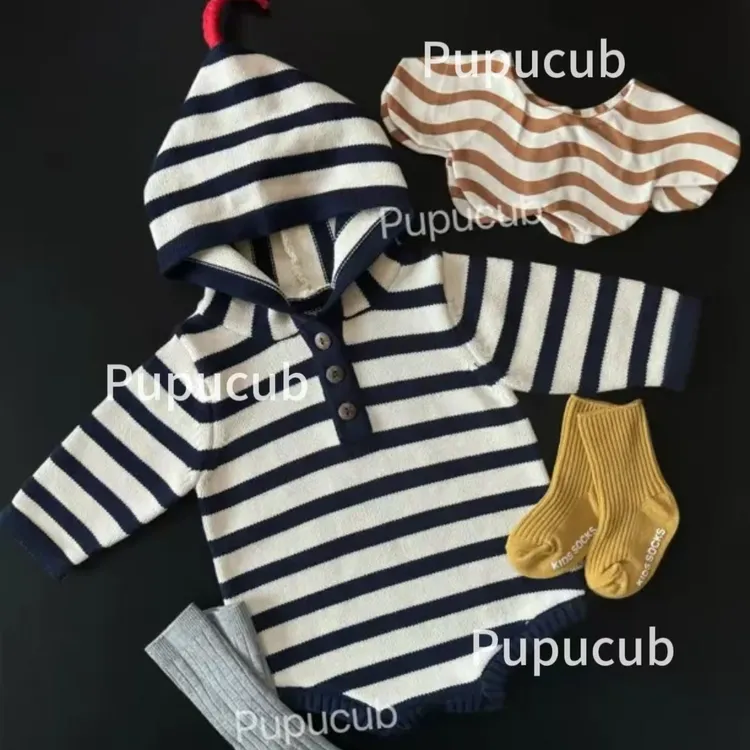 必入！巨好看！Pupucub婴儿韩版男女宝宝纯棉毛衣条纹圣诞百日拍照