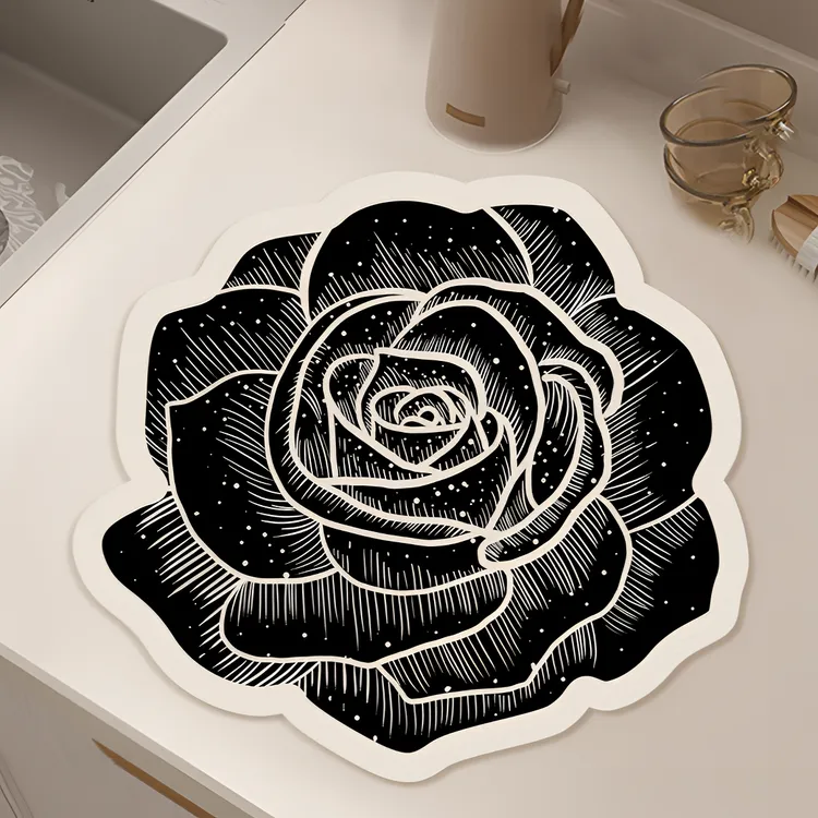 轻奢沥水垫玫瑰花高级厨房餐具干燥垫台面防滑居家网红家居装饰品