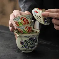 福龙鱼旅行茶具套装便捷式快客杯一壶三杯户外露营泡茶壶陶瓷茶杯