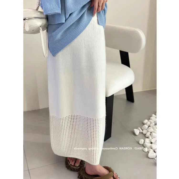 新款秋冬季显瘦松紧腰半裙包臀直筒裙女2025钩花镂空针织半身裙女