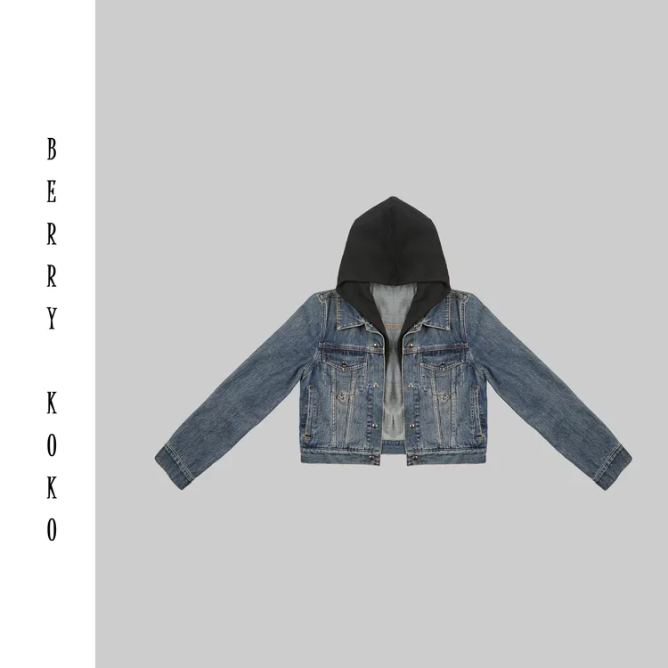 【MISSKO】四季款正肩衣型连帽假2件显瘦牛仔长袖外套秋季百搭 W01