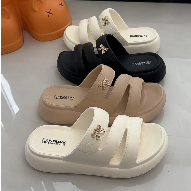 2025款厚底露趾仙女风平底蝴蝶结凉拖鞋网红百搭夏季软底女款